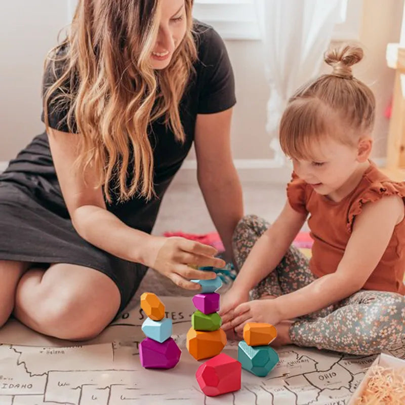 Wooden Rainbow Stones Building Blocks